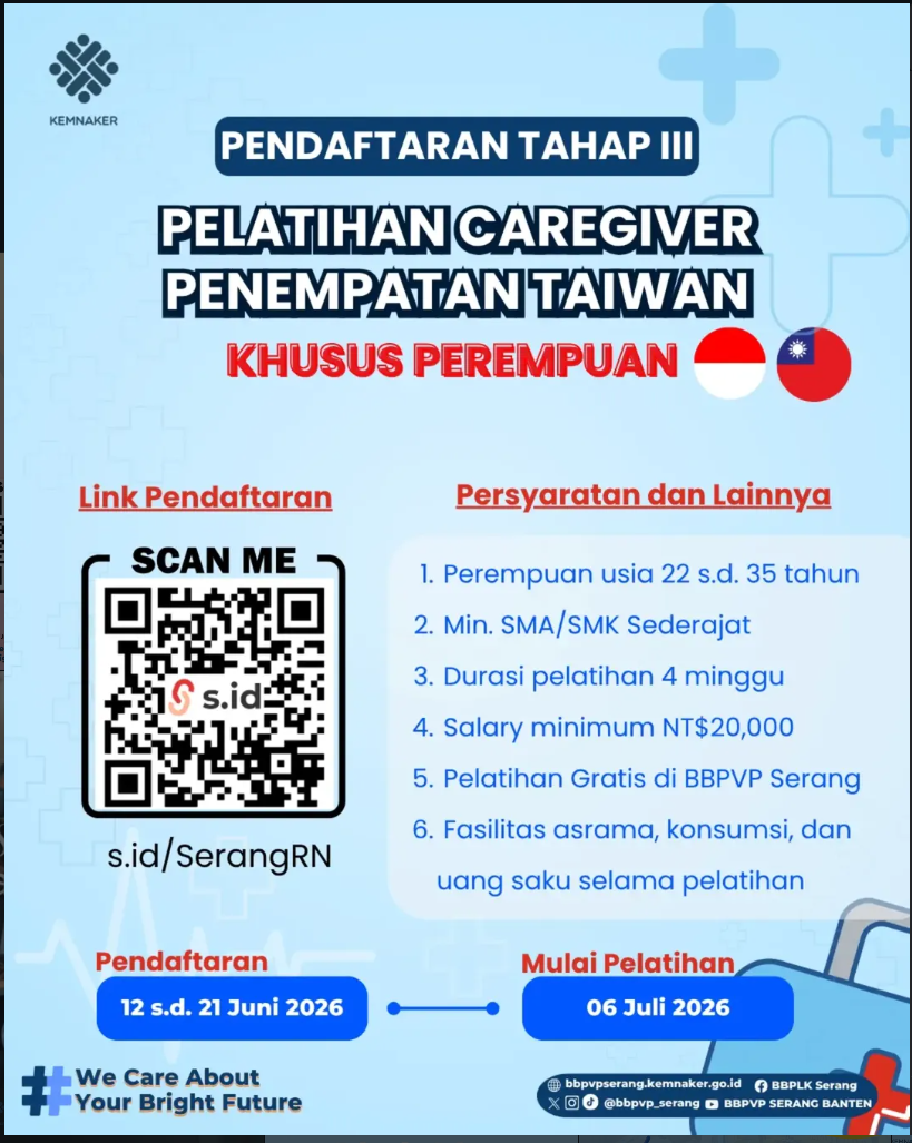 PELATIHAN CAREGIVER PENEMPATAN TAIWAN BBPVP SERANG BATCH 3